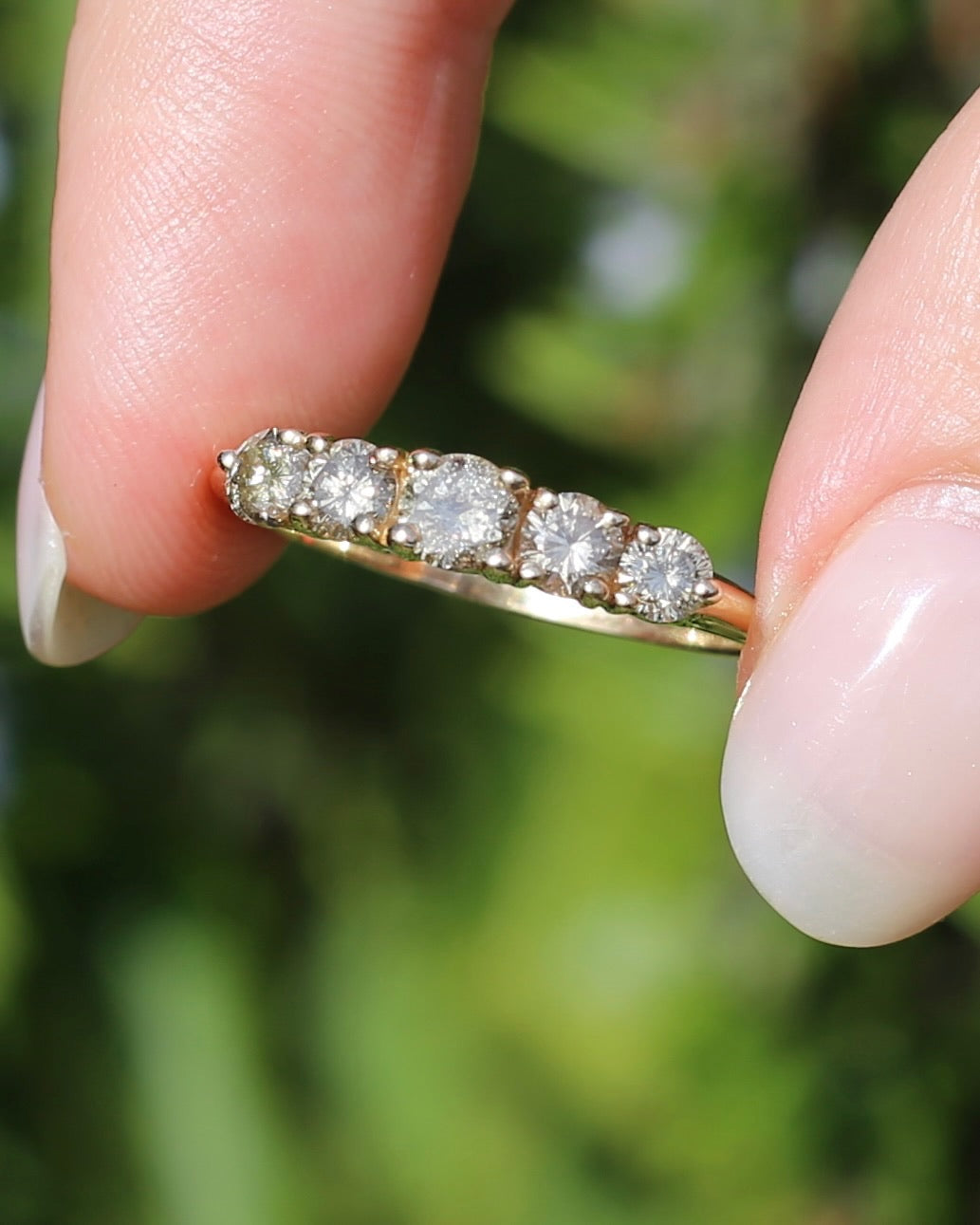 ON HOLD Five Stone Champagne Diamond Ring, 14ct Yellow Gold, size S1/2 or 9.25, 2.6g, with valuation