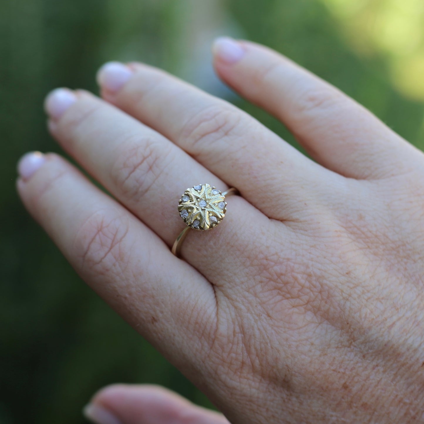 Rustic Handmade Likely Victorian Rose and Table Cut Diamond & Quartz Ring, approx 12ct Yellow Gold, size T or 9.5