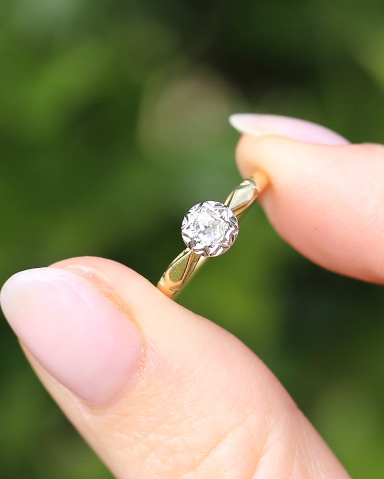 Circa 1930s Old Cut Solitaire, 18ct Yellow Gold and Diamond, size 7 or N1/2