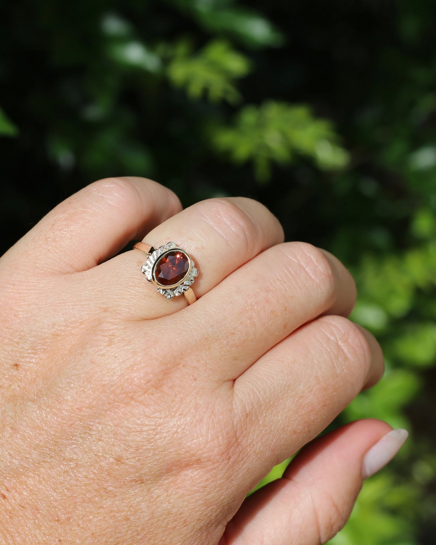 Custom Cut 3.54ct Oval Whiskey Brown Zircon, Bezel Set, 9ct Yellow Gold Birmingham Made 1994 Ring, size P or 7.75