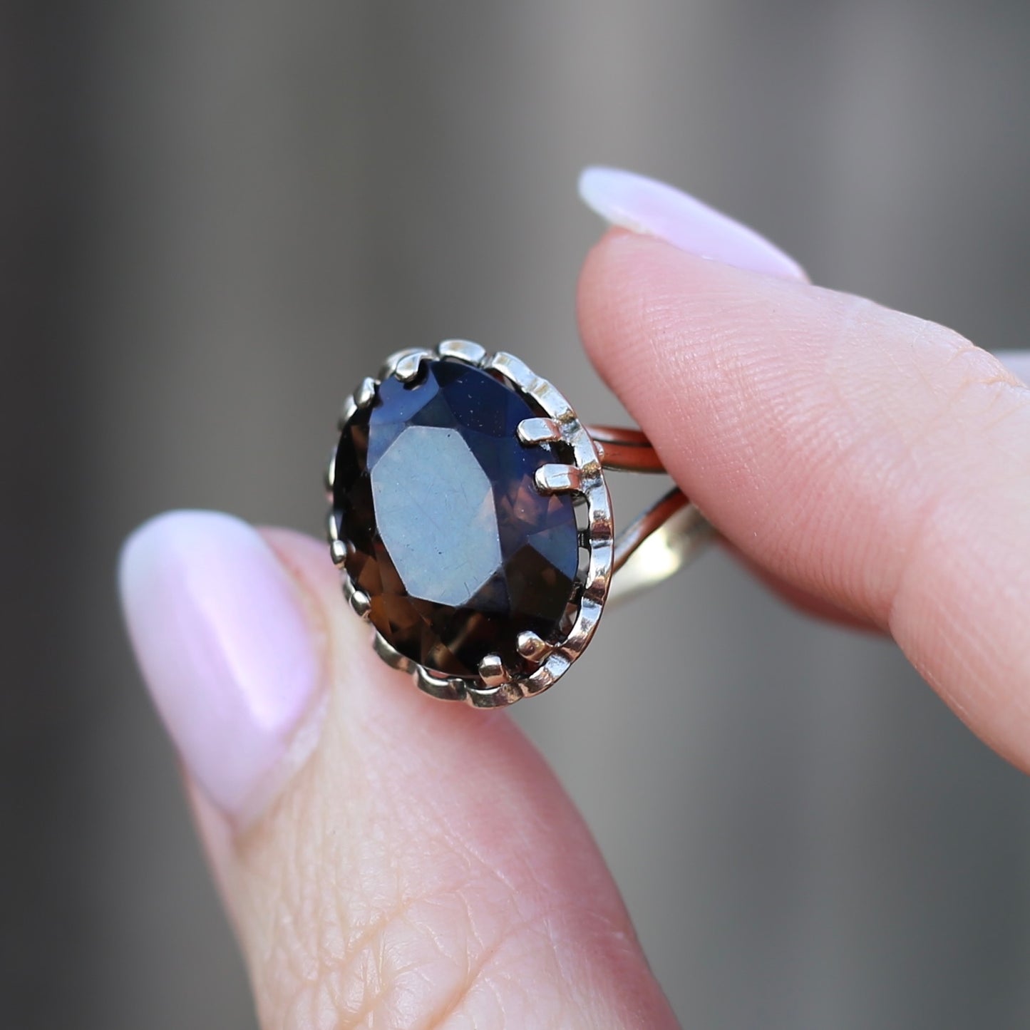 Gorgeous 1973 7.5ct Smoky Quartz Cocktail Ring, size N or 6.75