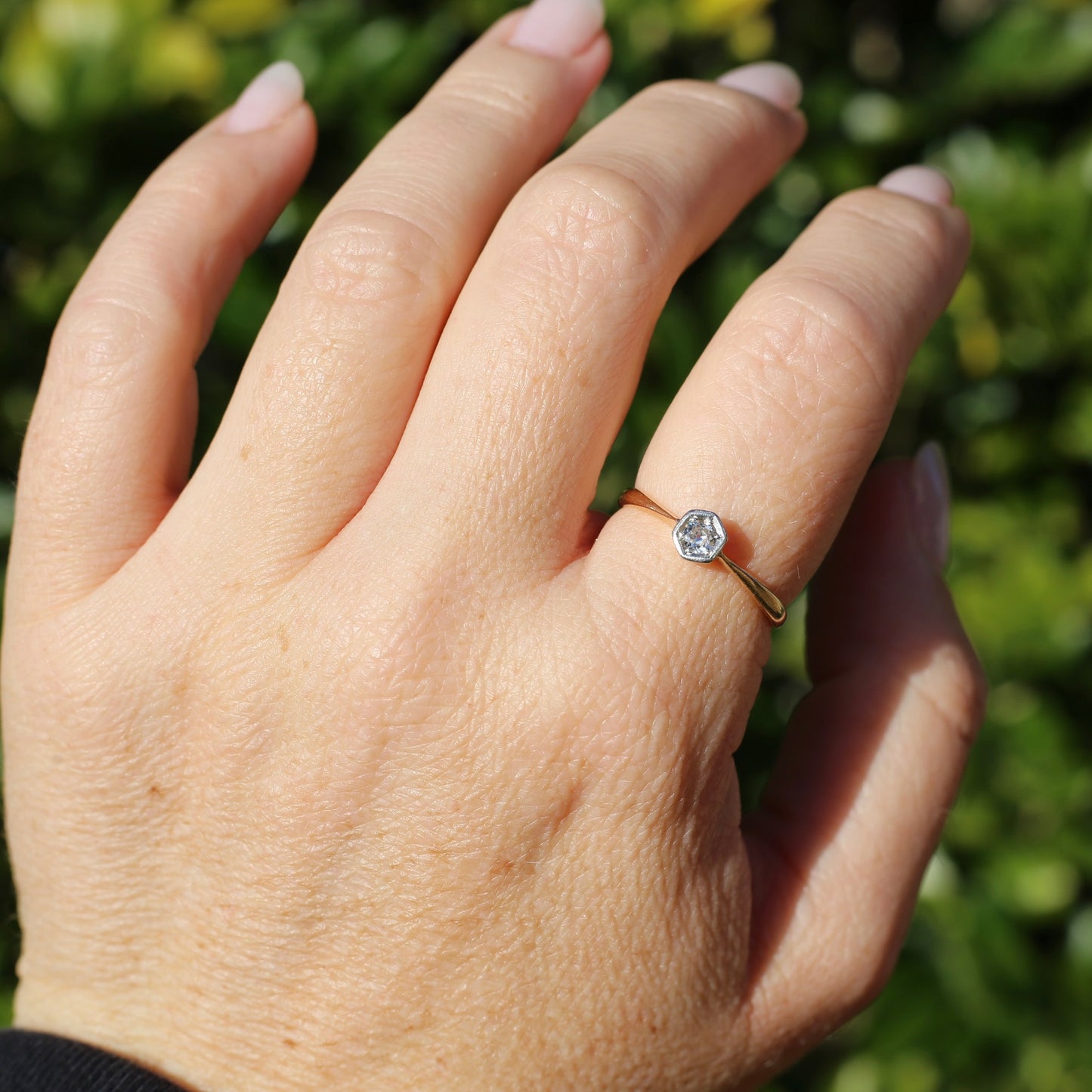 Early Australian Old Cut Diamond Solitaire by H. G. Rogers, 18ct White and Yellow Gold, size 9.5 or just over S1/2