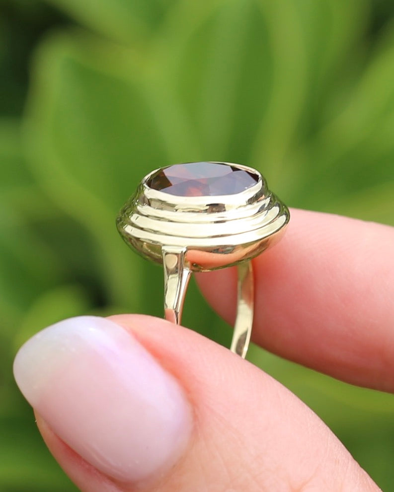 5.08ct Bezel Set Tiered Zircon Ring, 9ct Yellow Gold, size P or 7.5, 14ct Yellow Gold, 4.06g