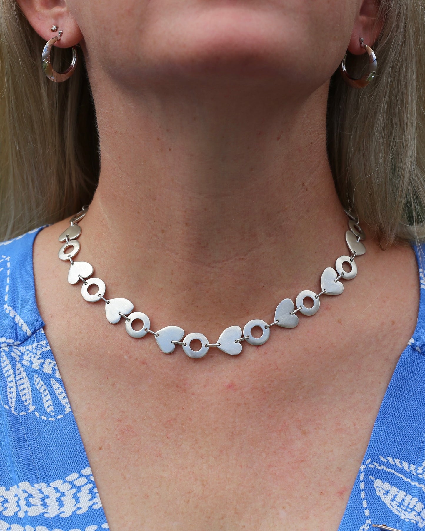 Fabulous Modernist Inspired Hearts and Lilypads Necklace, Sterling Silver, 43cm, 42.3g