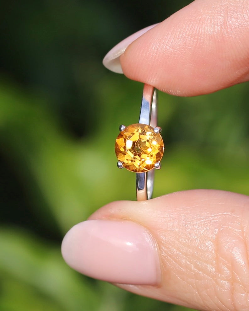 Vibrant Orange Citrine Ring, Sterling Silver, size P or 7.5, 3.1g