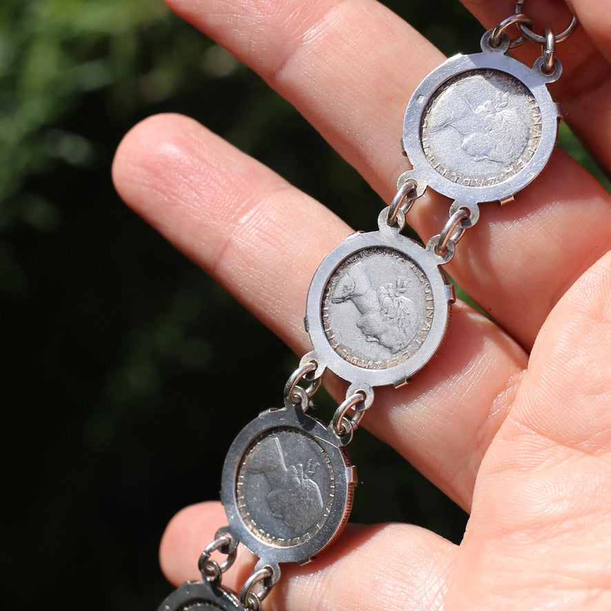 1960 - 1966 Sixpence Bracelet - set in 4 claw settings with double links, 20cm or 8 inches