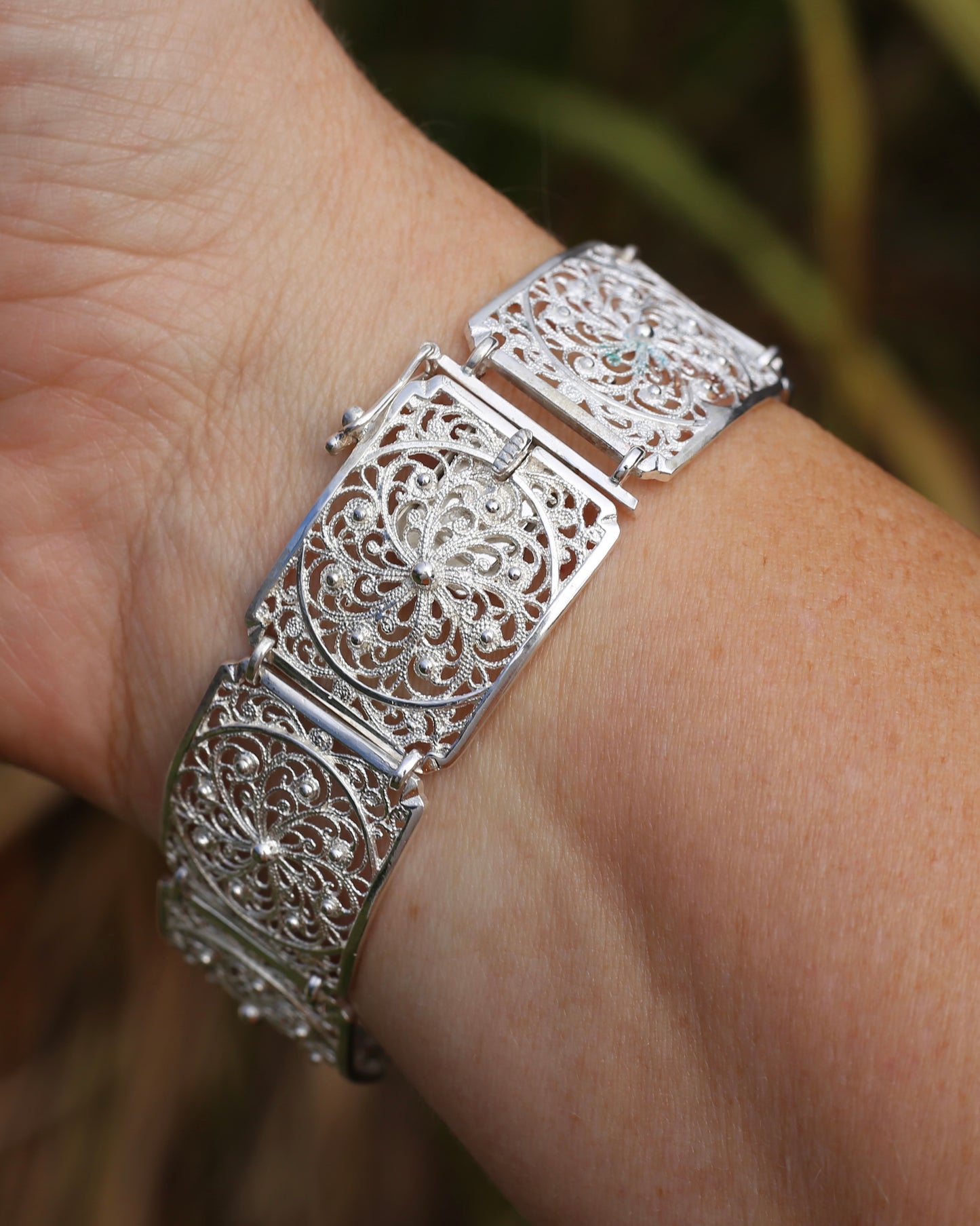 Vintage Filigree 835 Silver Bracelet with Safety Clasp, 835 European Silver, 20.75g, 7.5 inches or 19cm