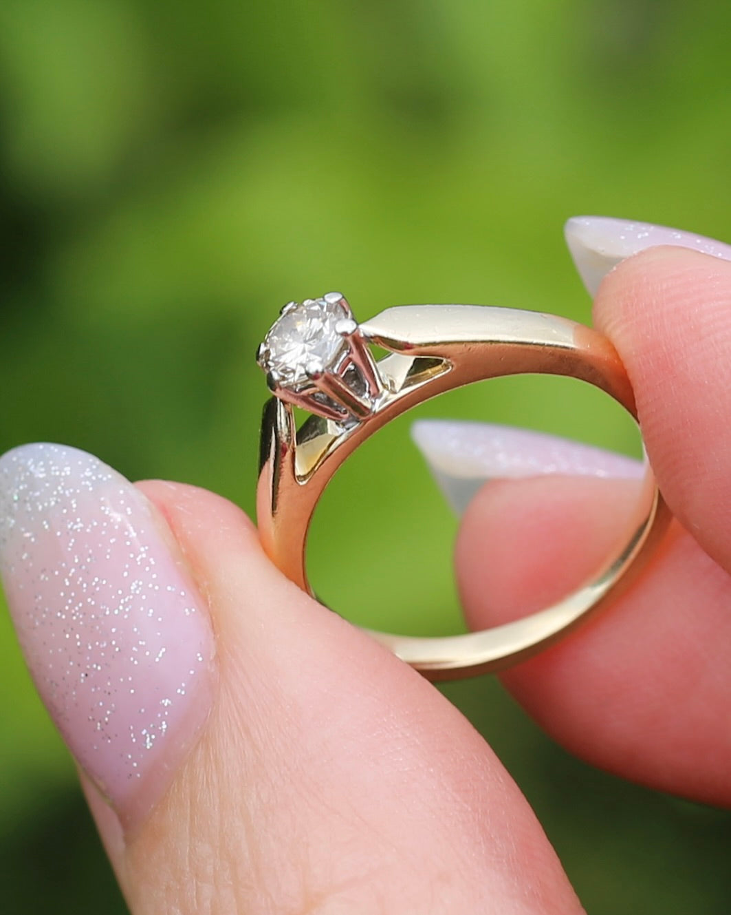 0.35ct Natural Champagne Diamond Solitaire, 9ct Yellow Gold (with white gold setting), size L or 5.75, 2.72g