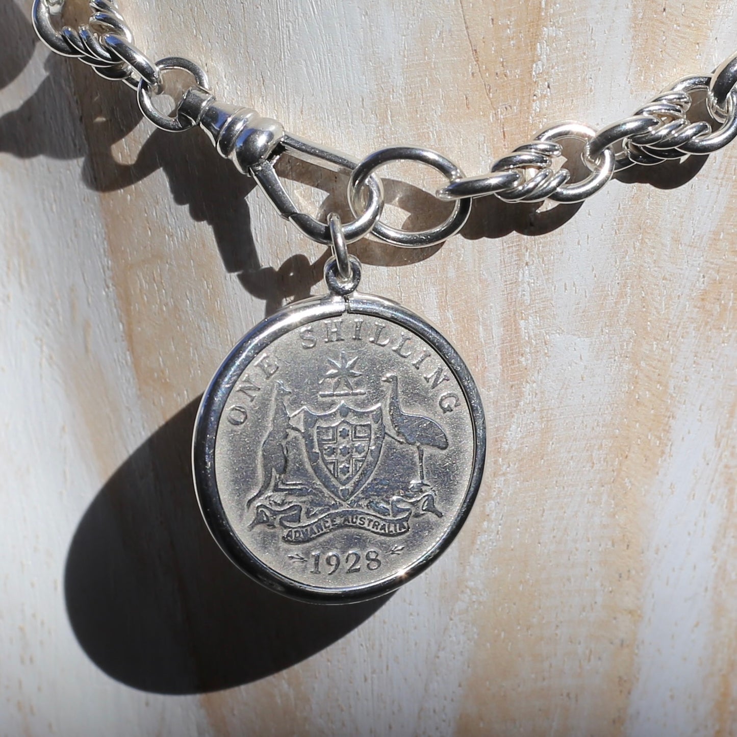 Australian Sterling Silver Shilling Pendants 1928 1931 and 1935, in Silver Bezel Frames, 6.6g