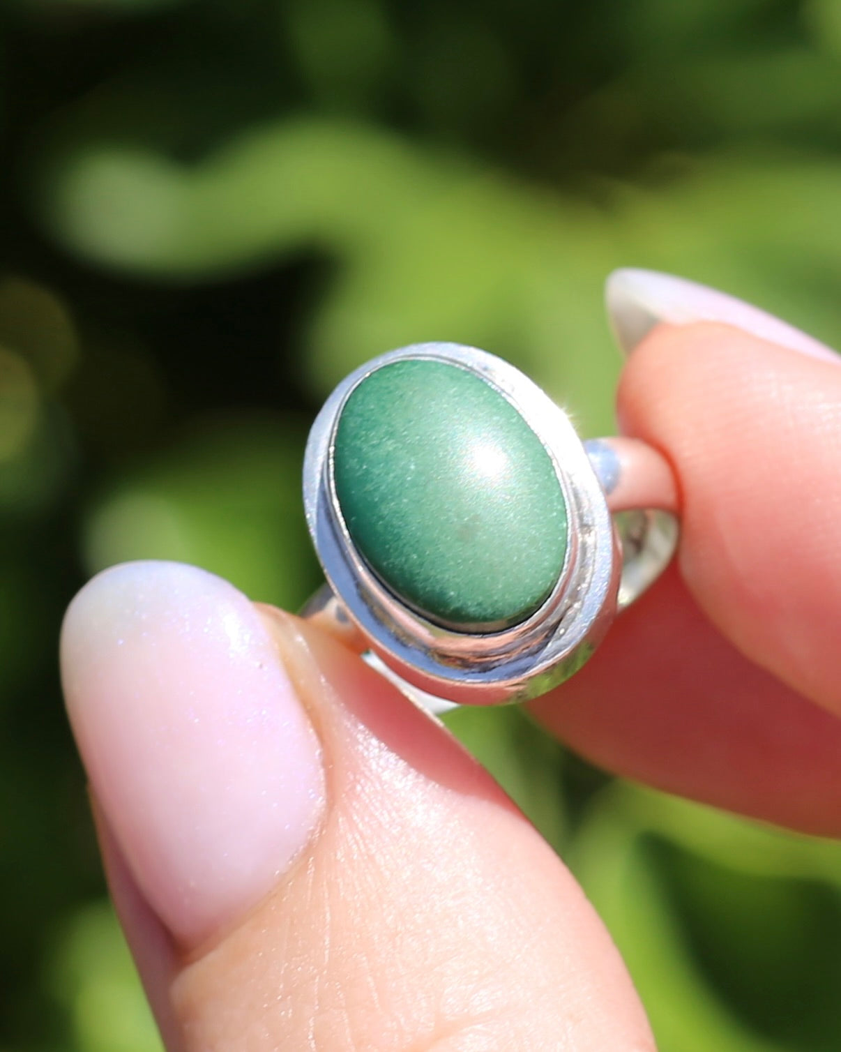 Natural Green Turquoise Bezel Set Ring, Sterling Silver, size P or 7.5, 6.0g