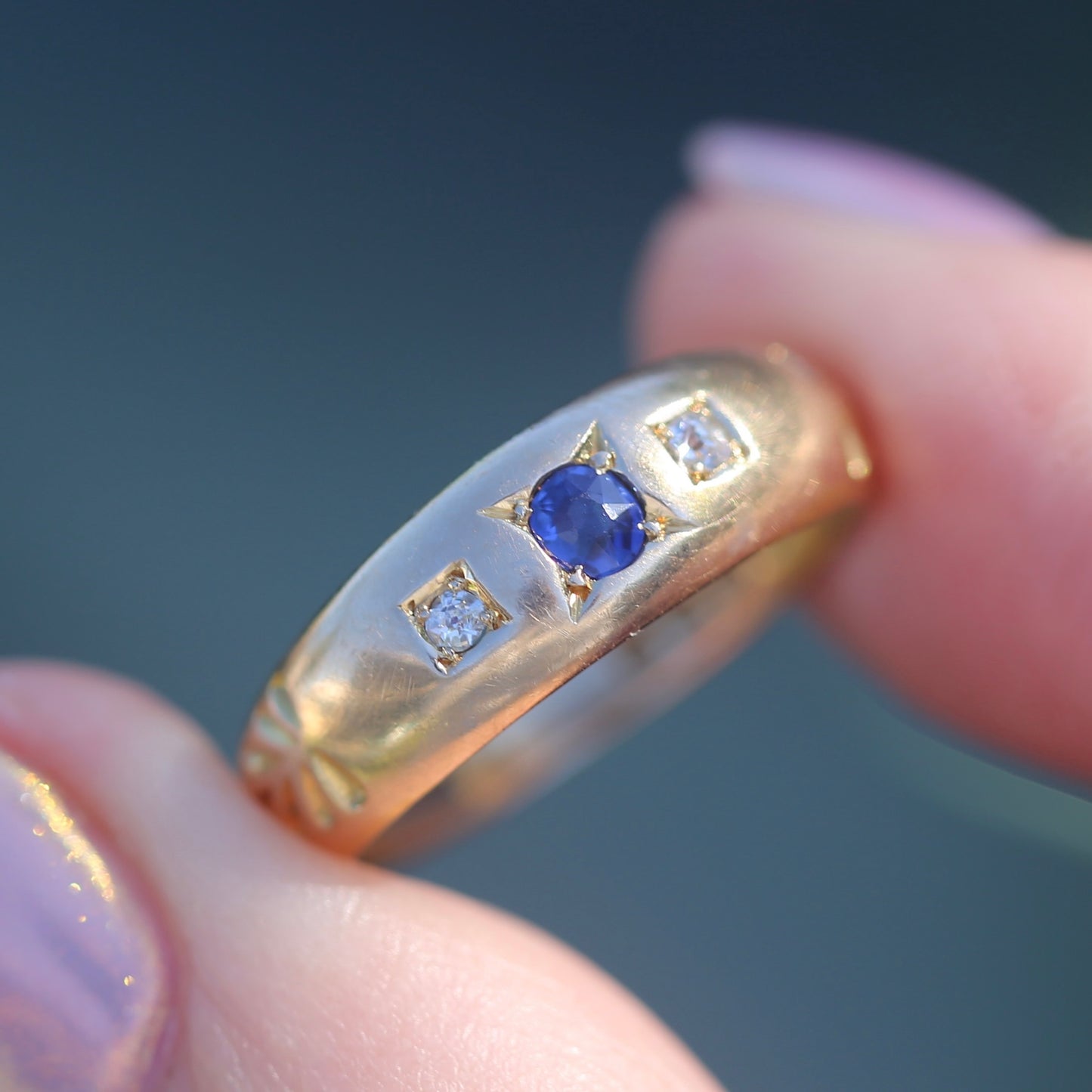 1896 Old Cut Sapphire and Diamond Gypsy Set Ring, 18ct Yellow Gold, size N or 6.75