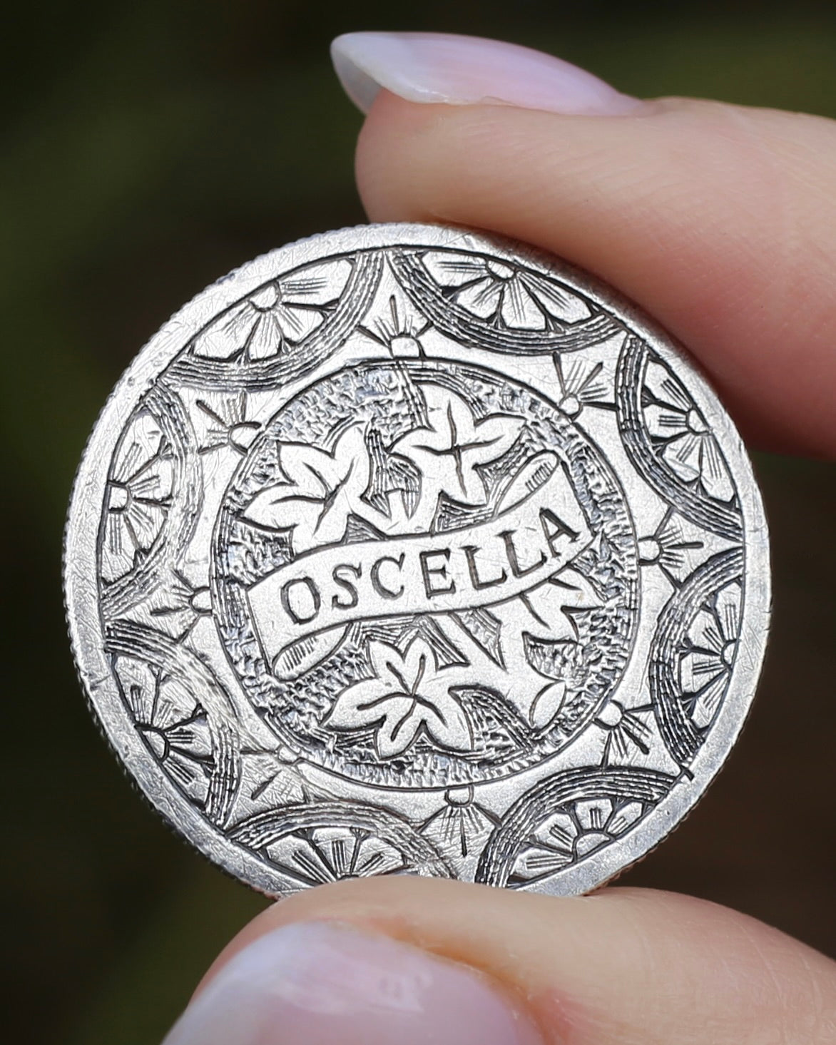 Antique Love Token Oscella Brooch 1900 British India One Rupee, 10.9g
