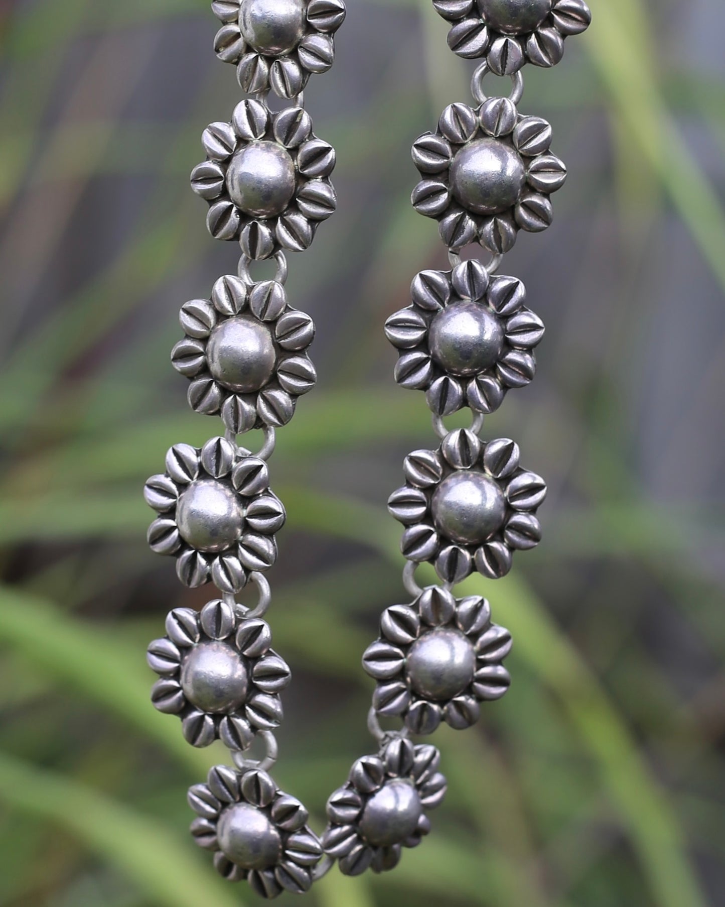Chunky Vintage Mexican Silver Daisy/ Sunflower Necklace, Sterling Silver, 44cm or 17.25 inches, 98.52g