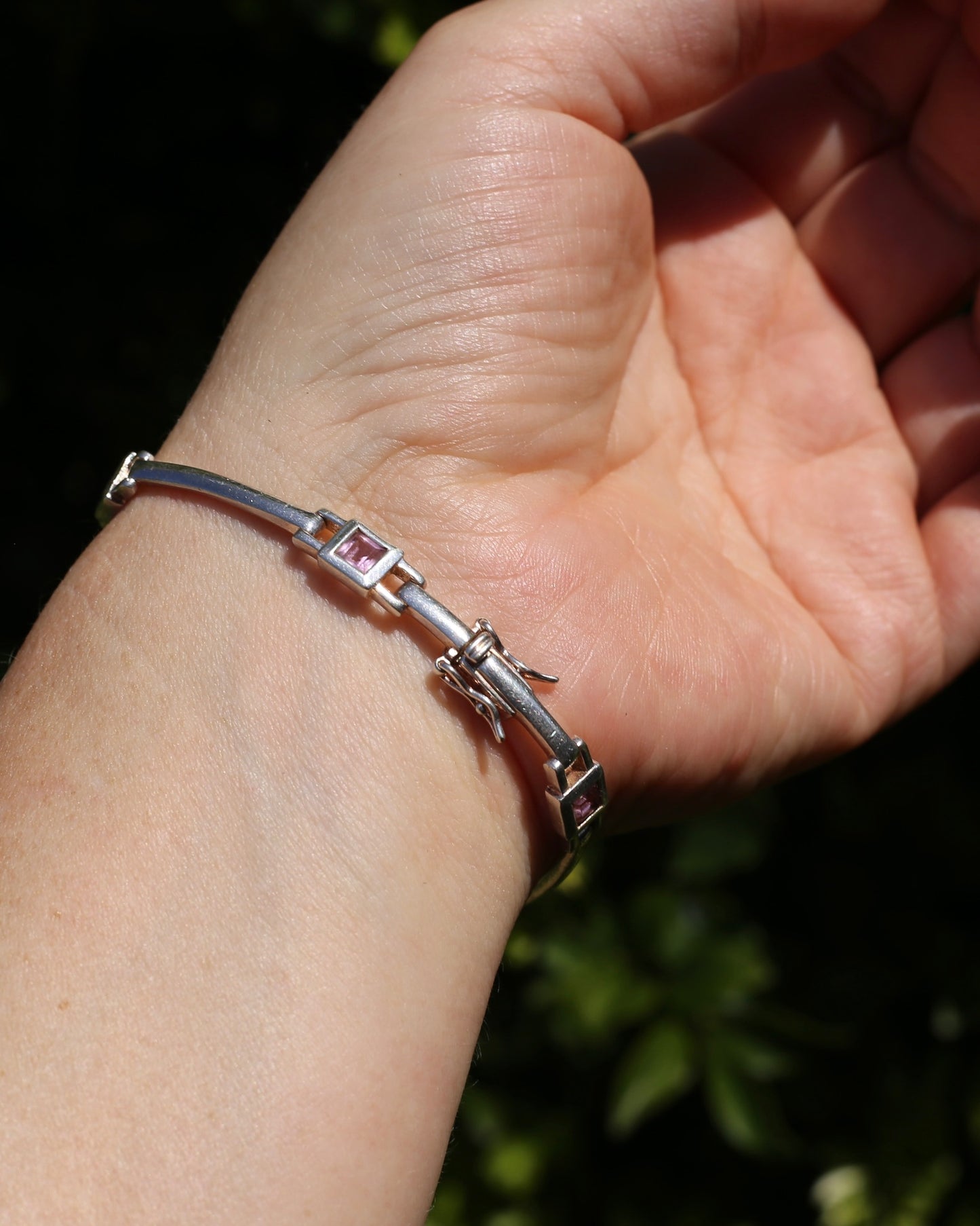 Bezel Set Amethyst Silver Bracelet with Double Safety Clasp, 12.2g