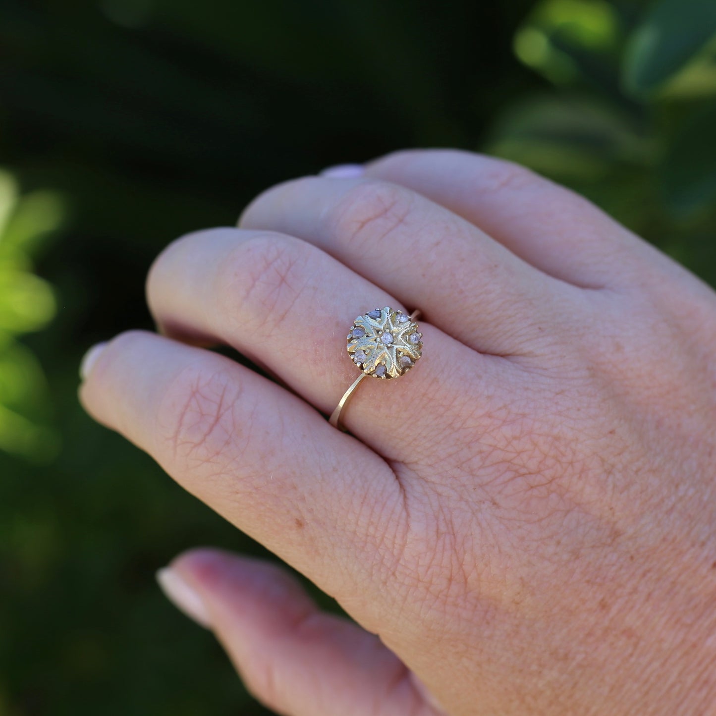 Rustic Handmade Likely Victorian Rose and Table Cut Diamond & Quartz Ring, approx 12ct Yellow Gold, size T or 9.5