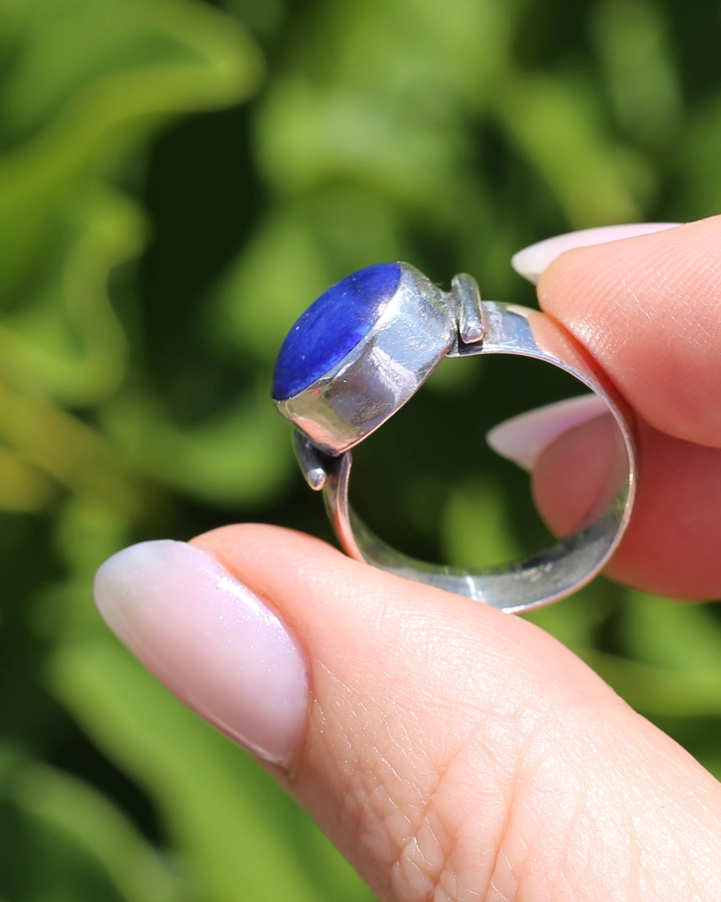 East West Set Oval Lapis Lazuli, Sterling Silver, size P or 7.5 fits about N-N1/2 due to width, 6.12g