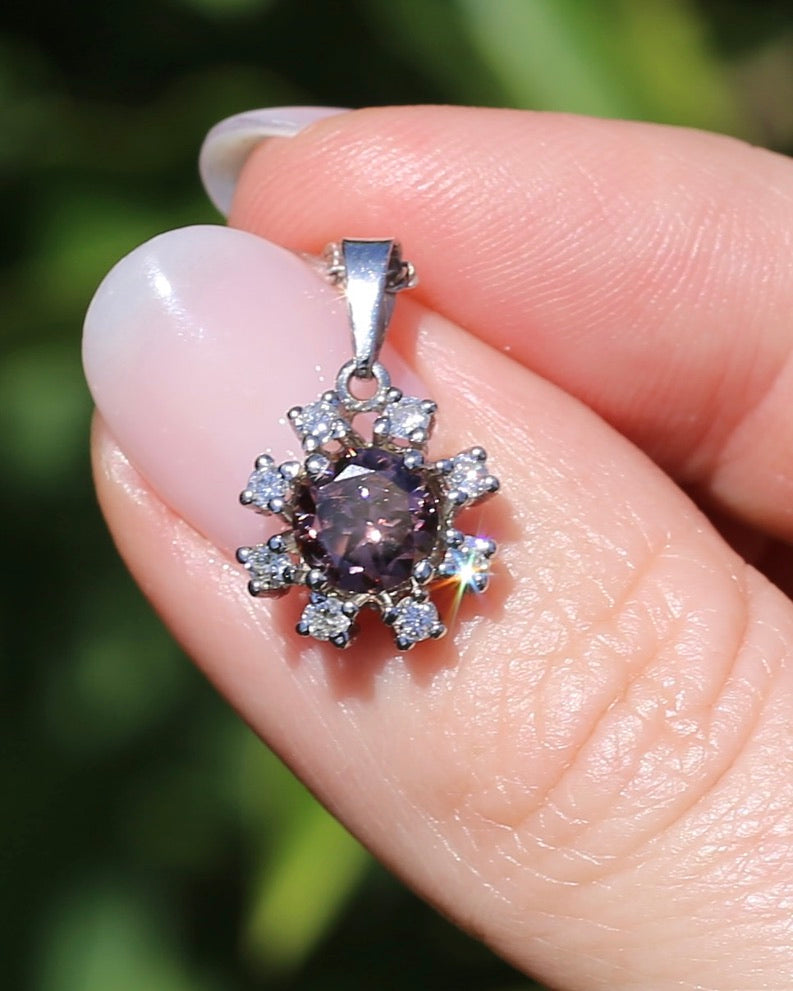 1.53ct Australian Zircon and Diamond Pendant, 14ct White Gold, 1.87g