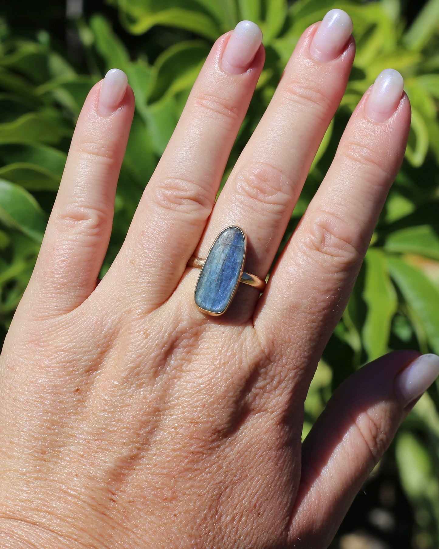 Rustic Freeform Labradorite Cabochon in Bezel Setting, 9ct Yellow Gold, size X1/2 or 11.75