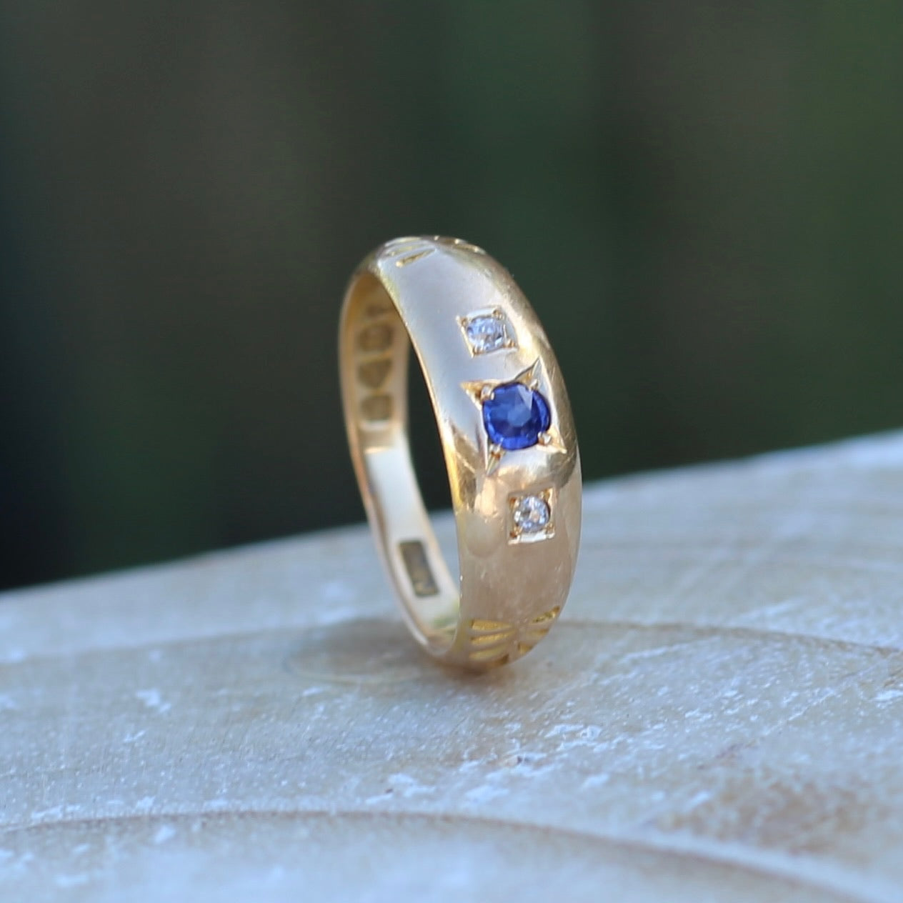 1896 Old Cut Sapphire and Diamond Gypsy Set Ring, 18ct Yellow Gold, size N or 6.75