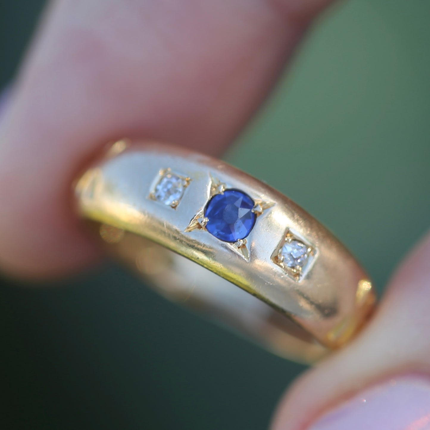 1896 Old Cut Sapphire and Diamond Gypsy Set Ring, 18ct Yellow Gold, size N or 6.75