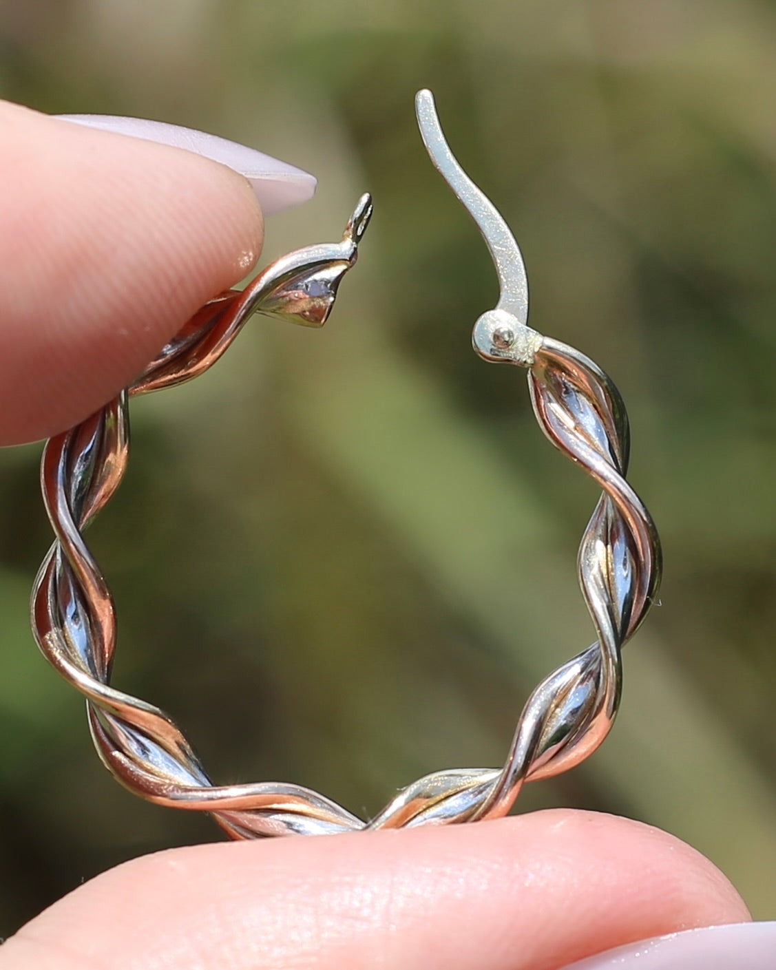 Tri-Colour Gold Twisted Hoop Earrings, 9ct Rose, Yellow and White Gold, 27.75mm, 2.73g
