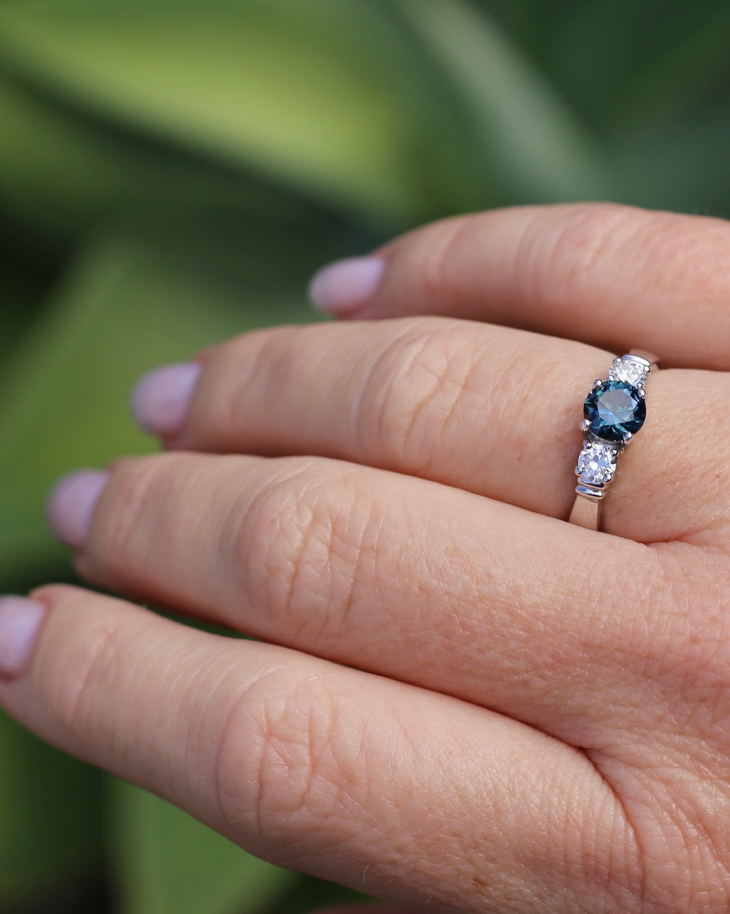 Unheated Eye Clean Parti Sapphire and Natural Diamond Trilogy, 9ct White Gold, size O1/2 or 7.5, 3.01g, with valuation