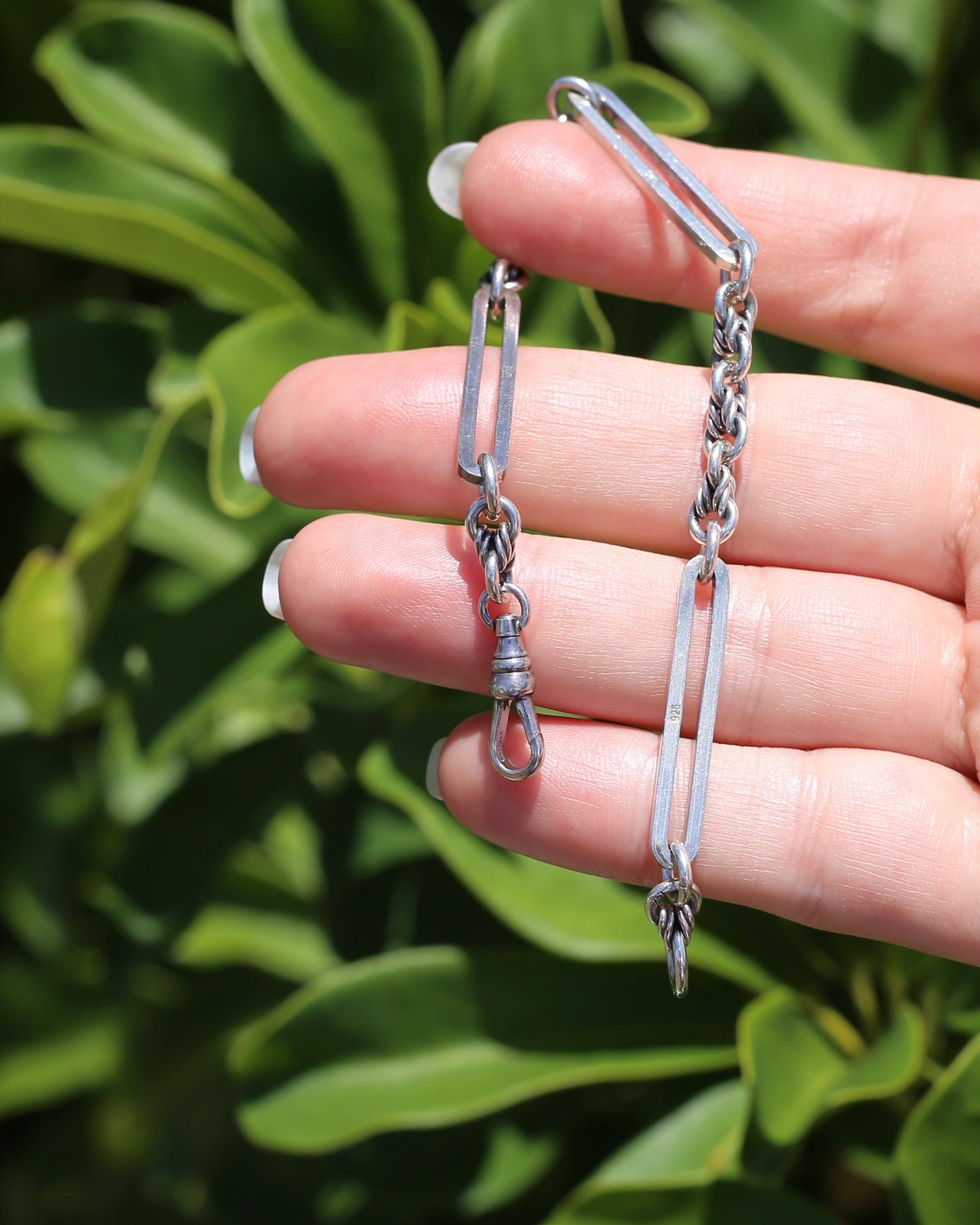 Love Link and Trombone Link Bracelet or Extender with Albert Clasp, Sterling Silver, 7.75 inches or 19.5cm, 11.88g