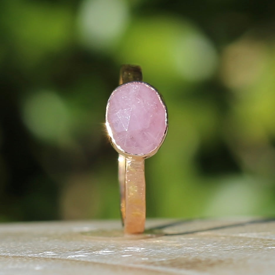 Rose Cut Pink Sapphire Ring, 14ct Rose Gold, size 6 or L1/2