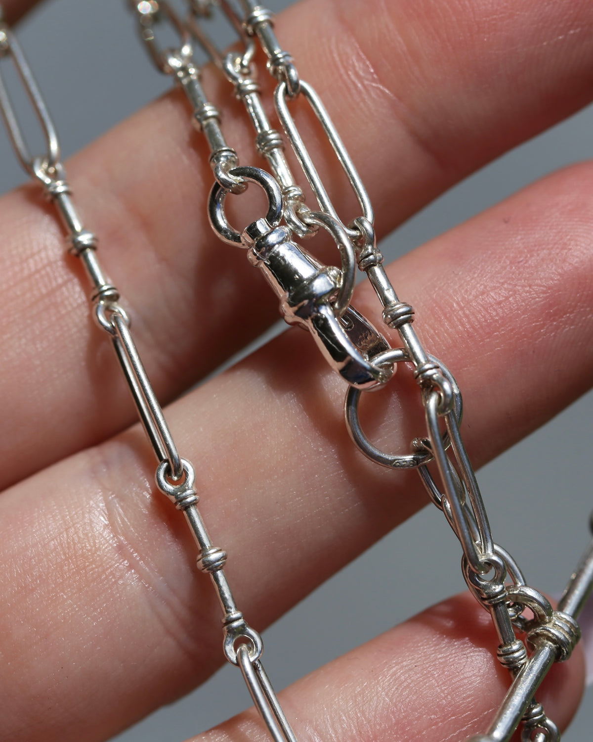 Delicate Trombone and Fancy Link Necklace with Albert Clasp and Detachable T-bar, Sterling Silver, 46cm or just over 18 inches, 10.83g