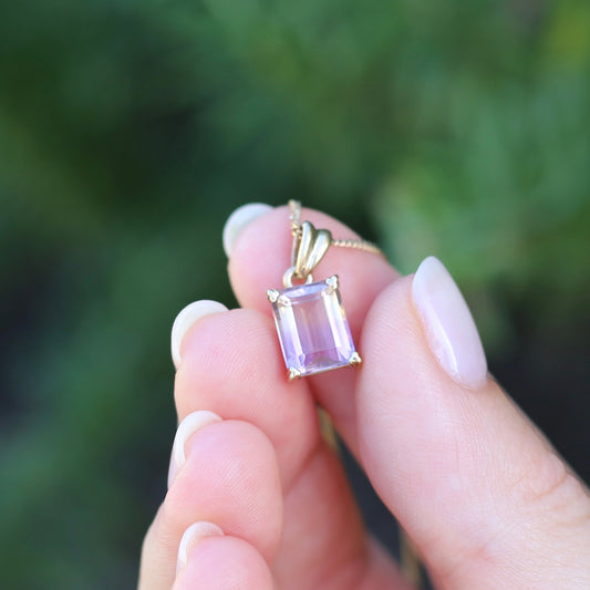 Emerald Cut Ametrine Pendant, 9ct Yellow Gold, 1.92g