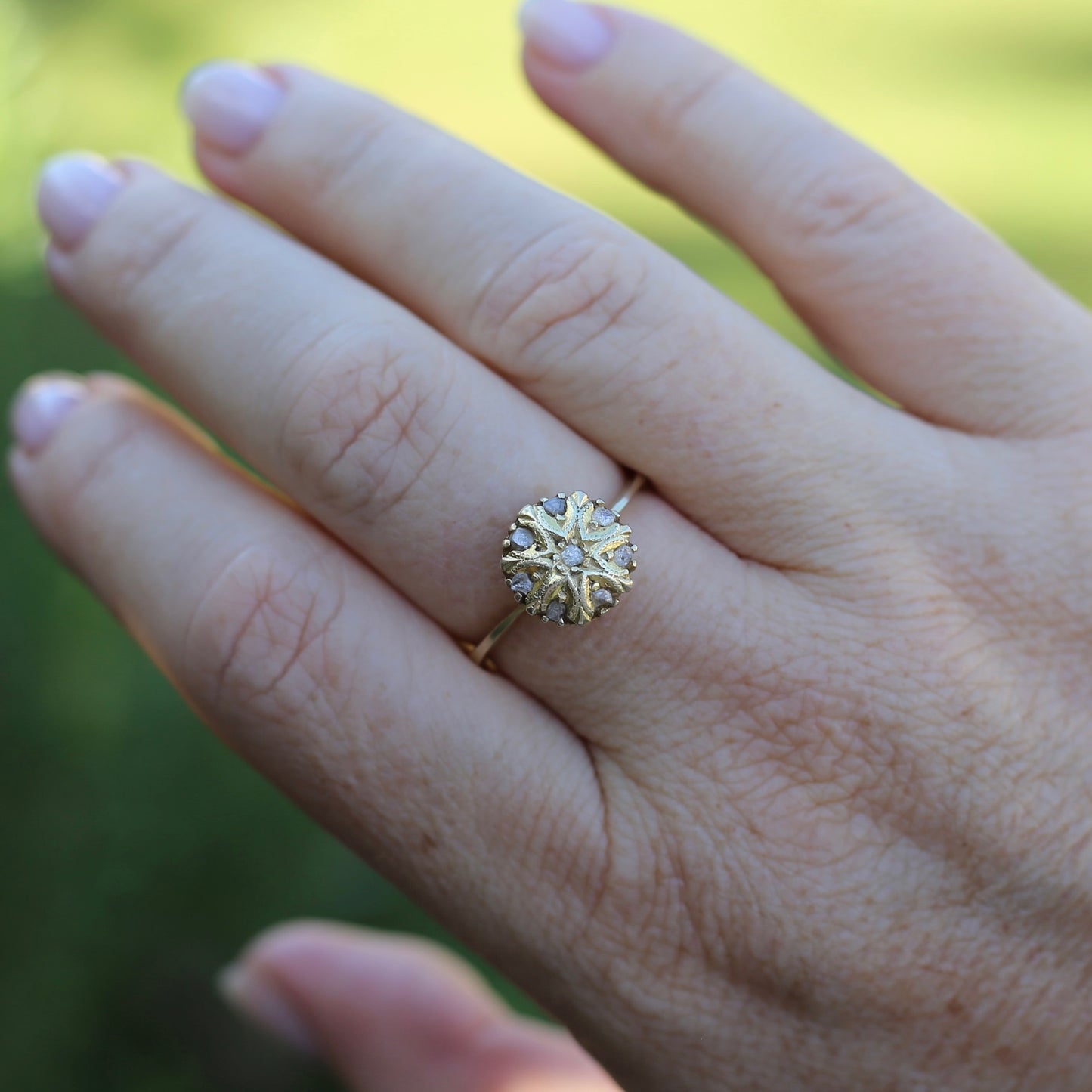 Rustic Handmade Likely Victorian Rose and Table Cut Diamond & Quartz Ring, approx 12ct Yellow Gold, size T or 9.5