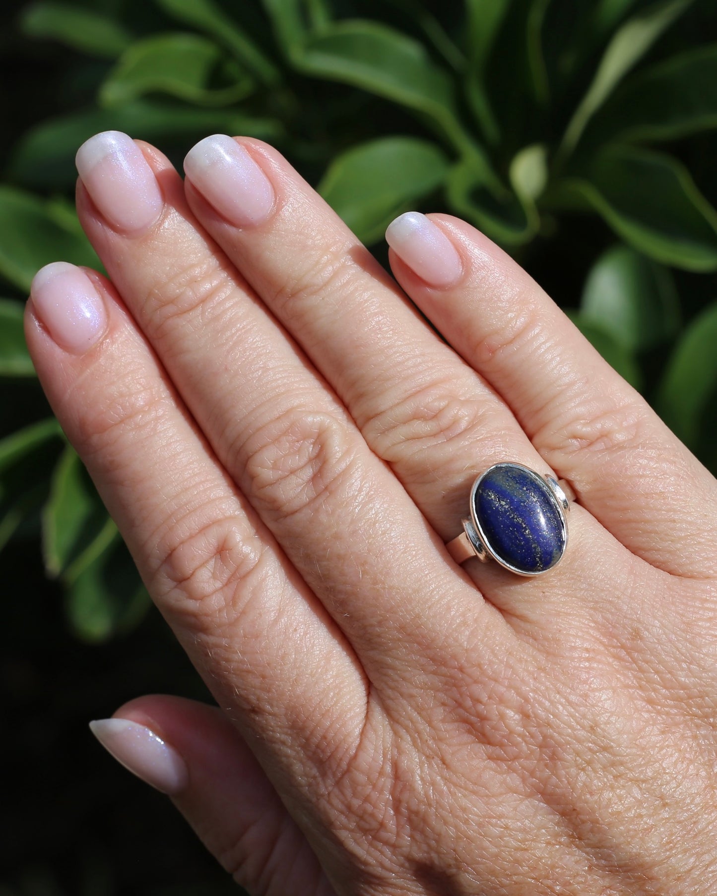 Lapis Cabochon in Silver Bezel Setting, Sterling Silver, size P1/2 or just under 8, 4.9g