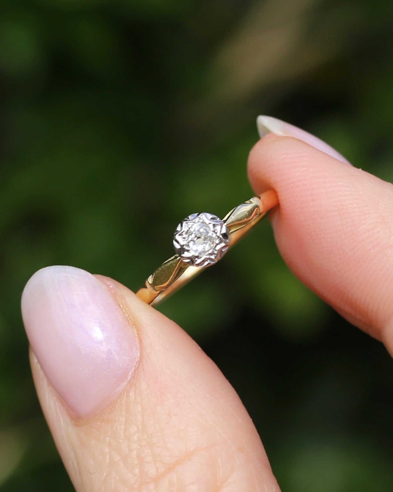 Circa 1930s Old Cut Solitaire, 18ct Yellow Gold and Diamond, size 7 or N1/2