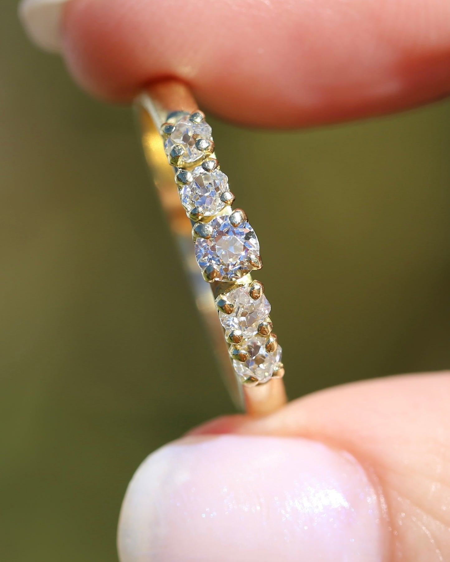Five Stone Old Cut Diamond Ring approx 0.85ct, Claw Set, 18ct Yellow Gold, size T or 9.5