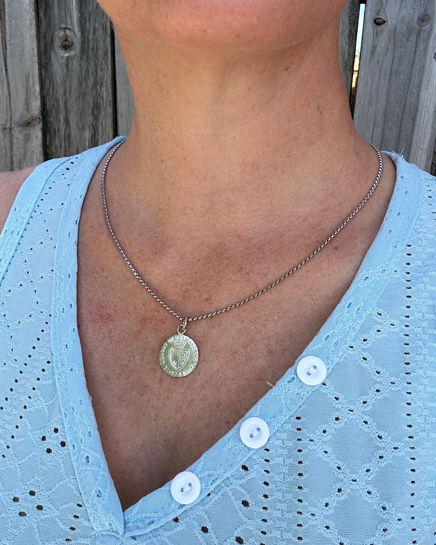 In Memory of the Good Old Days 1788 Gambling Token Pendant - King George III Reverse, Silver and 9ct Gold