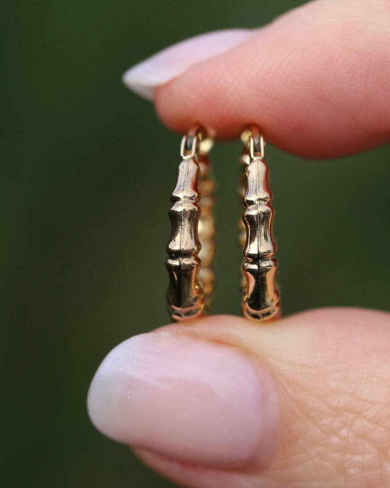 Italian Made UnoAErre Bamboo Earrings, 9ct Yellow Gold, 18mm, 1.27g