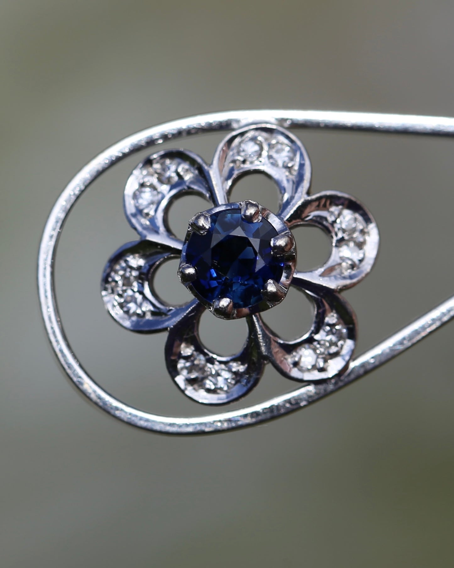Vintage Natural Sapphire and Diamond Pendant, 18ct White Gold, 2.64g