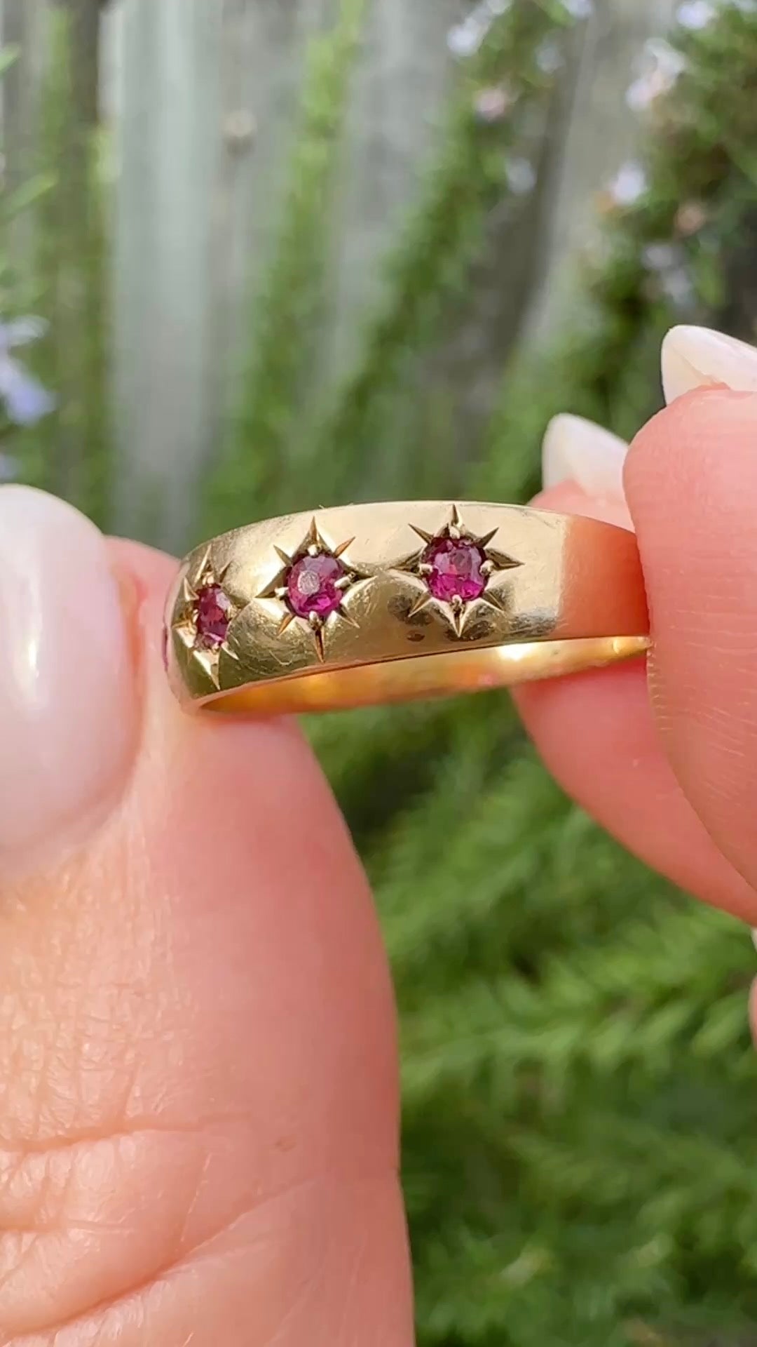 Antique 1891 Five Stone Star Set Old Cut Ruby Ring, 15ct Rosey Gold, size N- N1/2 or 6.75