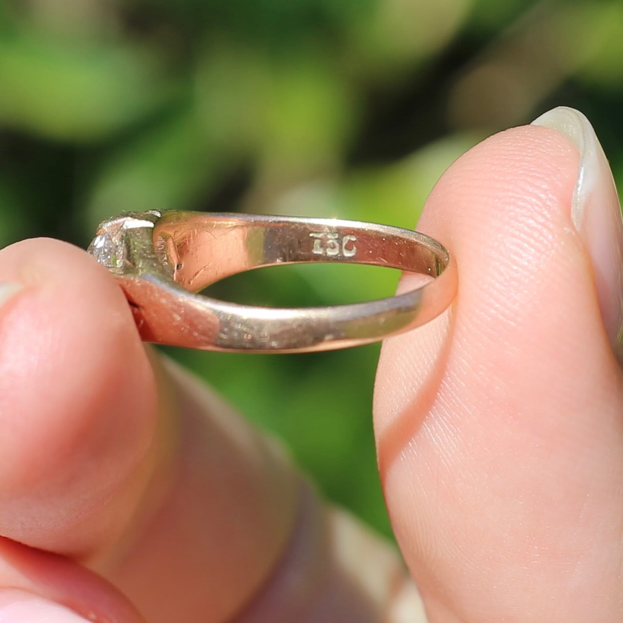 Hand Cut White Sapphire in 15ct Old Gold Ring, size N1/2 or just under 7