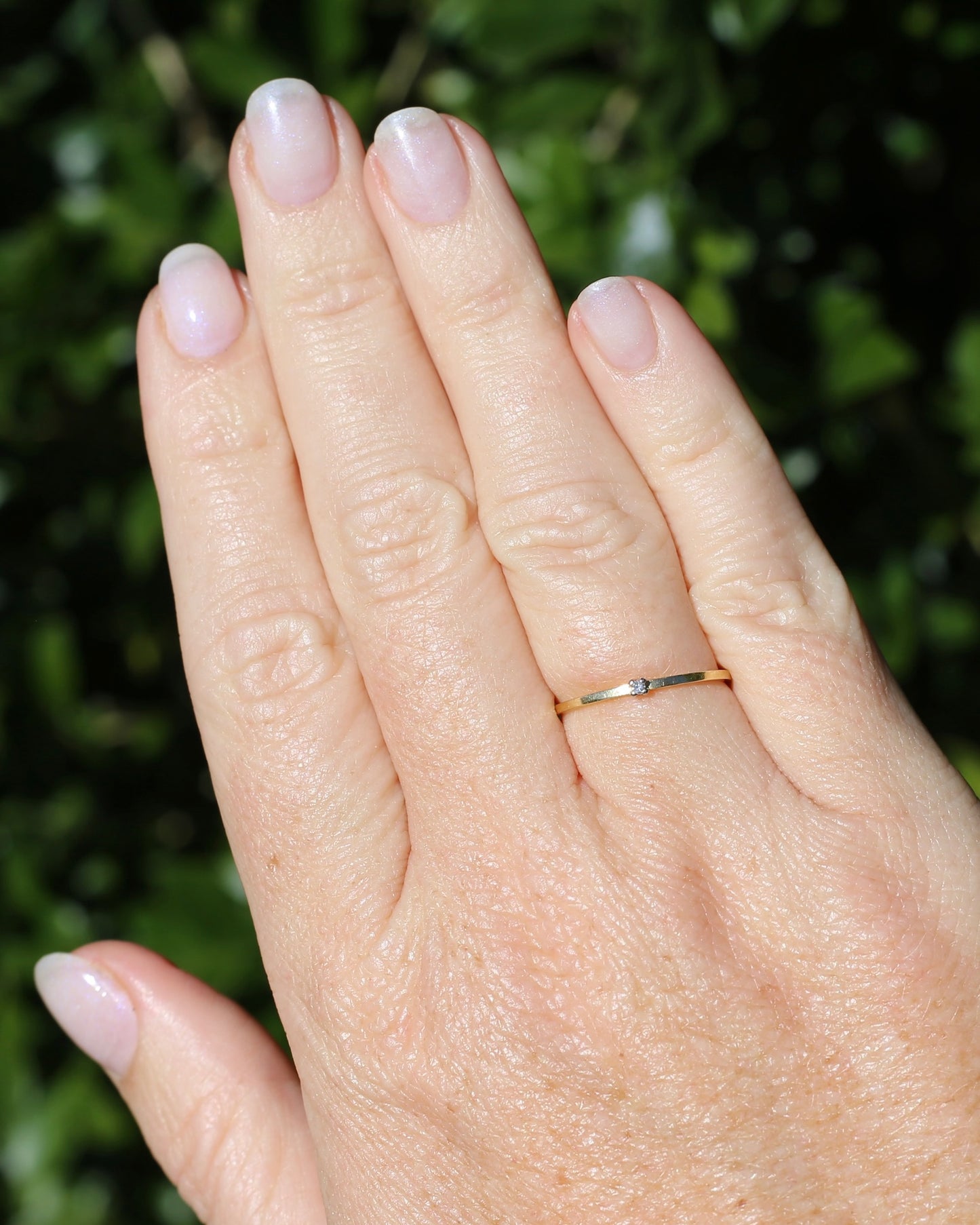 Vintage Knife Edge Dainty Single Diamond Stacker, 18ct Yellow Gold, size P or 7.75