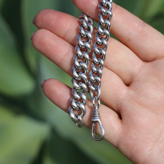 Vintage Silver Graduated Curb Chain Bracelet or Extender, 44.7g, 8 inches or just over 20cm