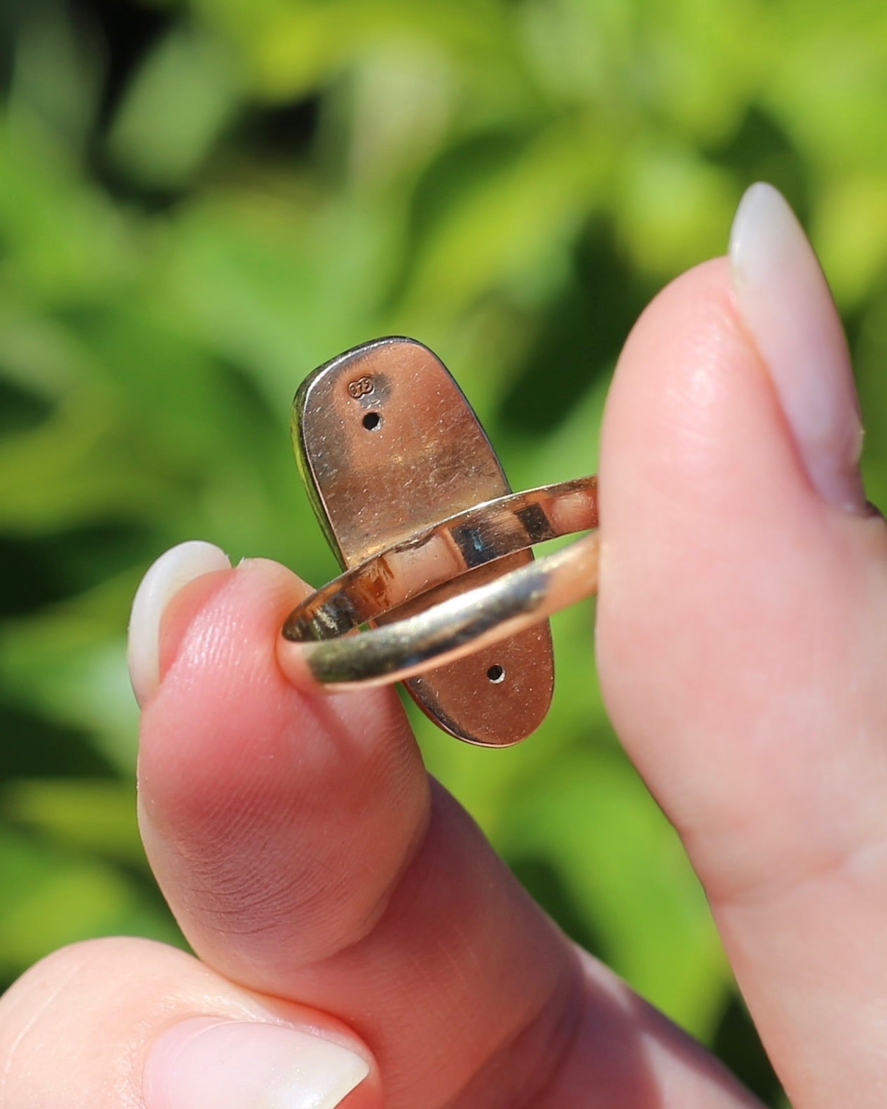 Rustic Freeform Labradorite Cabochon in Bezel Setting, 9ct Yellow Gold, size X1/2 or 11.75