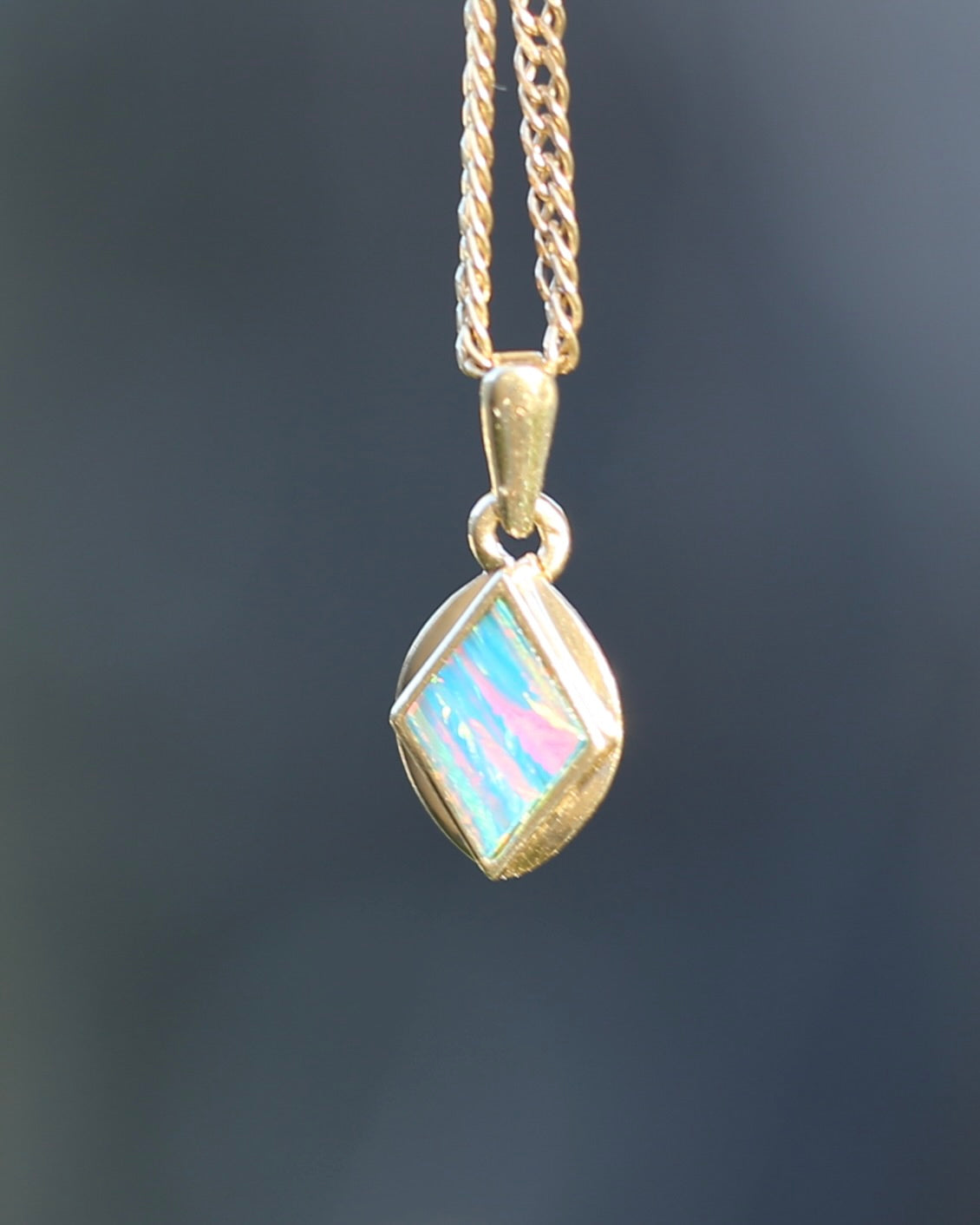 Bezel Set Solid Opal Diamond Shaped Pendant, 14ct Yellow Gold, 0.88g