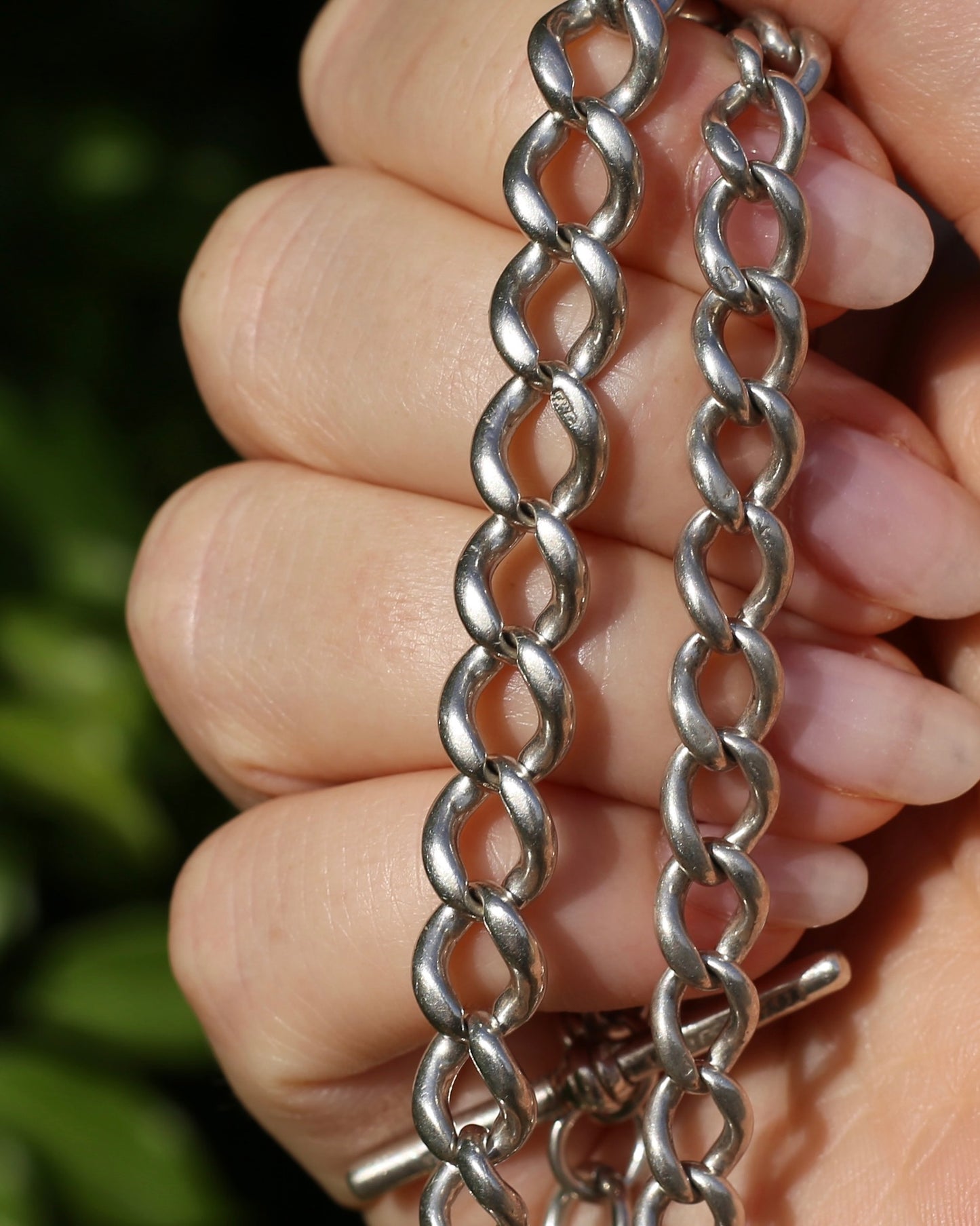Birmingham Made 1903 Sterling Silver Watch Chains, Fob and T-bar, 47cm or 18.5 inches, 52,6g