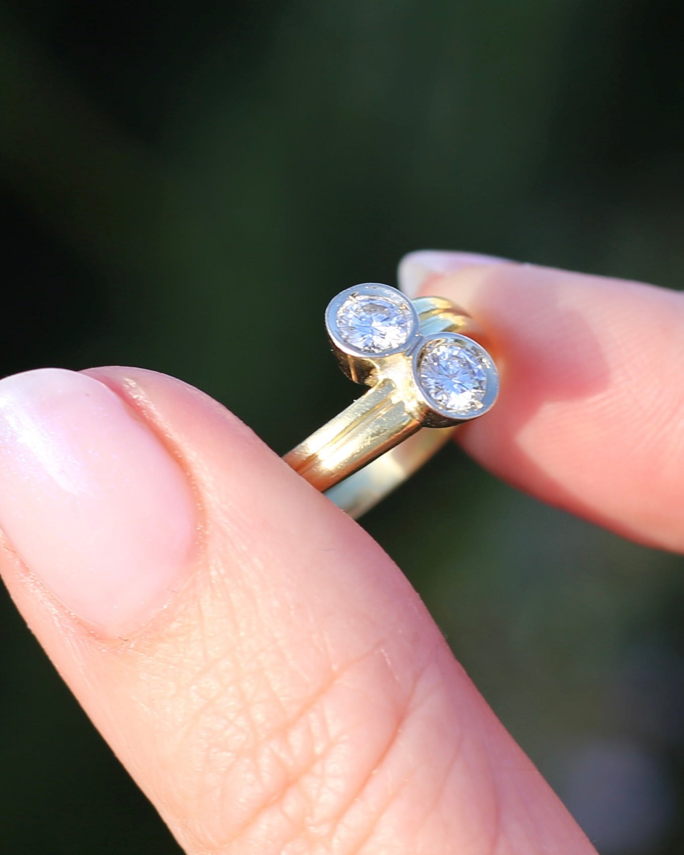 Vintage Toi Et Moi Two Stone Natural Diamond Ring, 18ct Yellow and White Gold Ring, size P1/2 or just over 7.75, 4.42g, with valuation