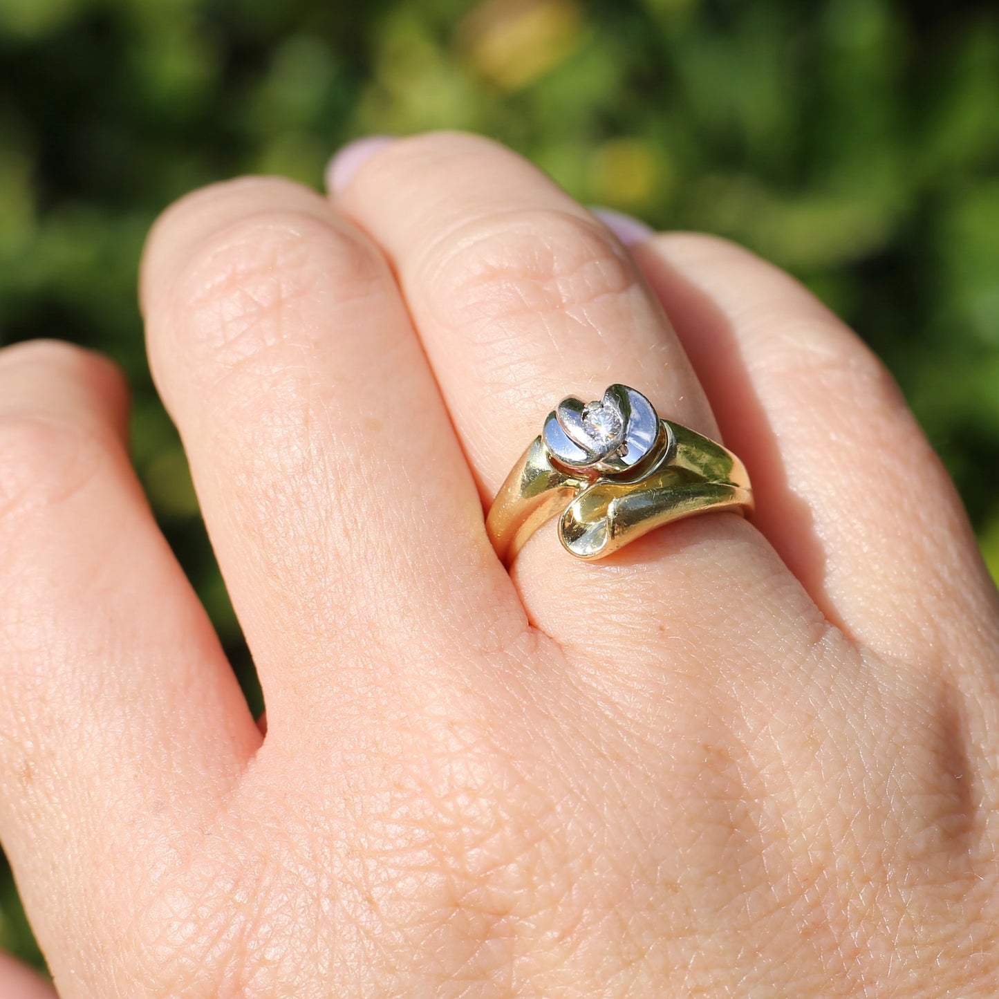 Orchid and Calla Lily Mixed Metal Diamond & 18ct Ring, 18ct white and yellow gold, size O or 7.25