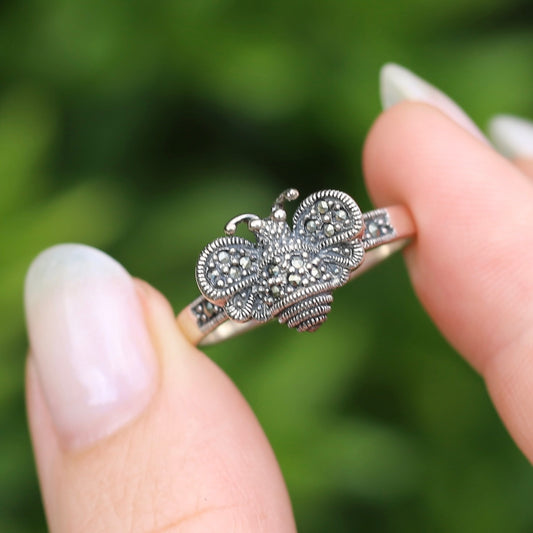 Vintage Silver Marcasite Bee Ring, Sterling Silver, size V1/2 or 10.75