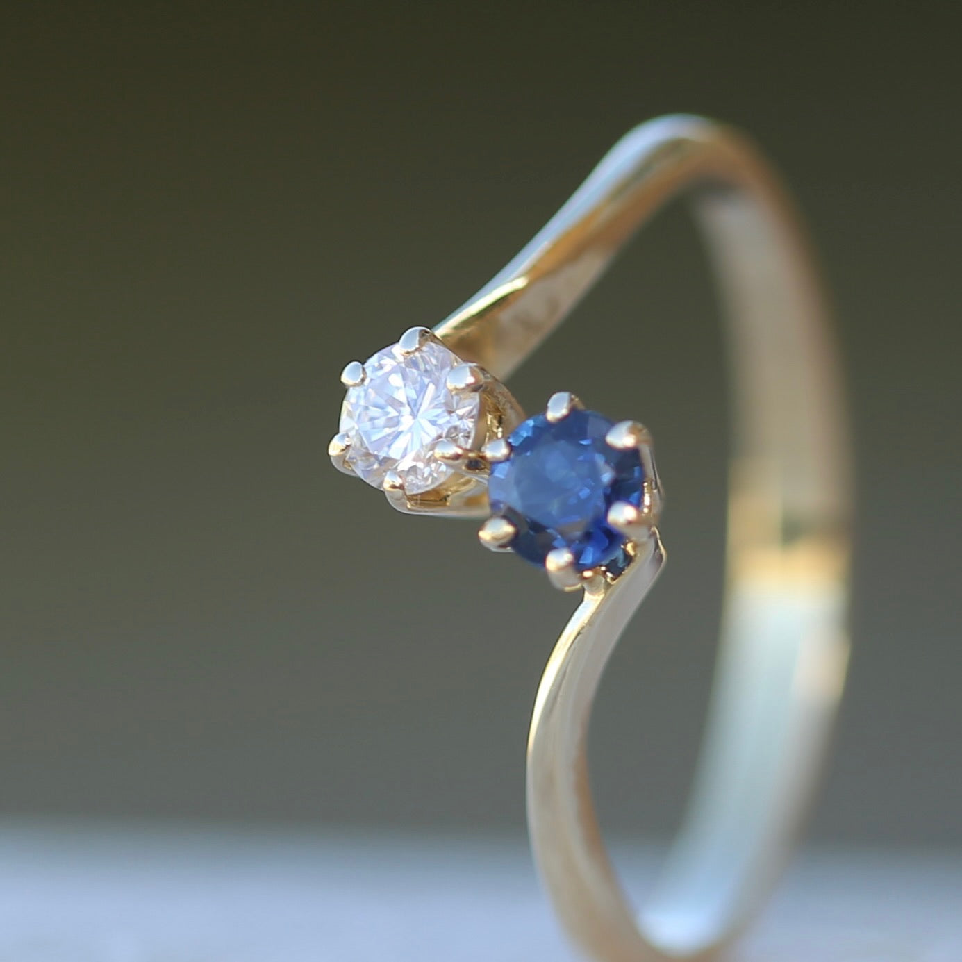 Sapphire and Diamond Toi et Moi, 18ct Yellow Gold, size N or 6.75