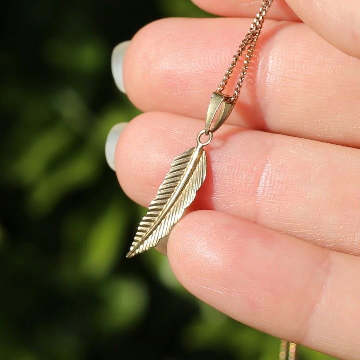 Delicate Gold Feather Pendant, 9ct Yellow Gold, 0.26g