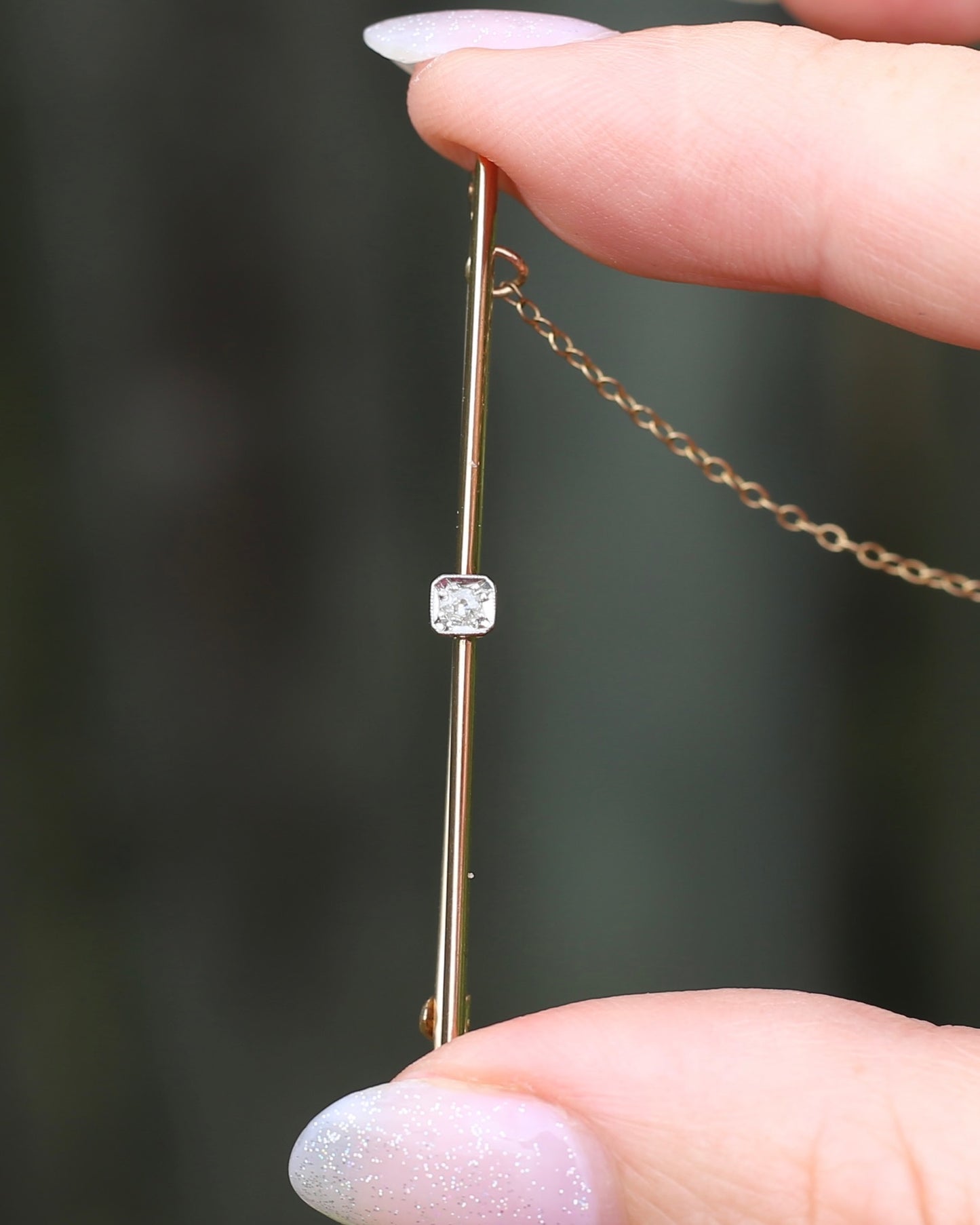 Antique 15ct Knife Edge Brooch with Old Cut Diamond, 15ct Old Gold with Platinum Top Setting, 2.65g